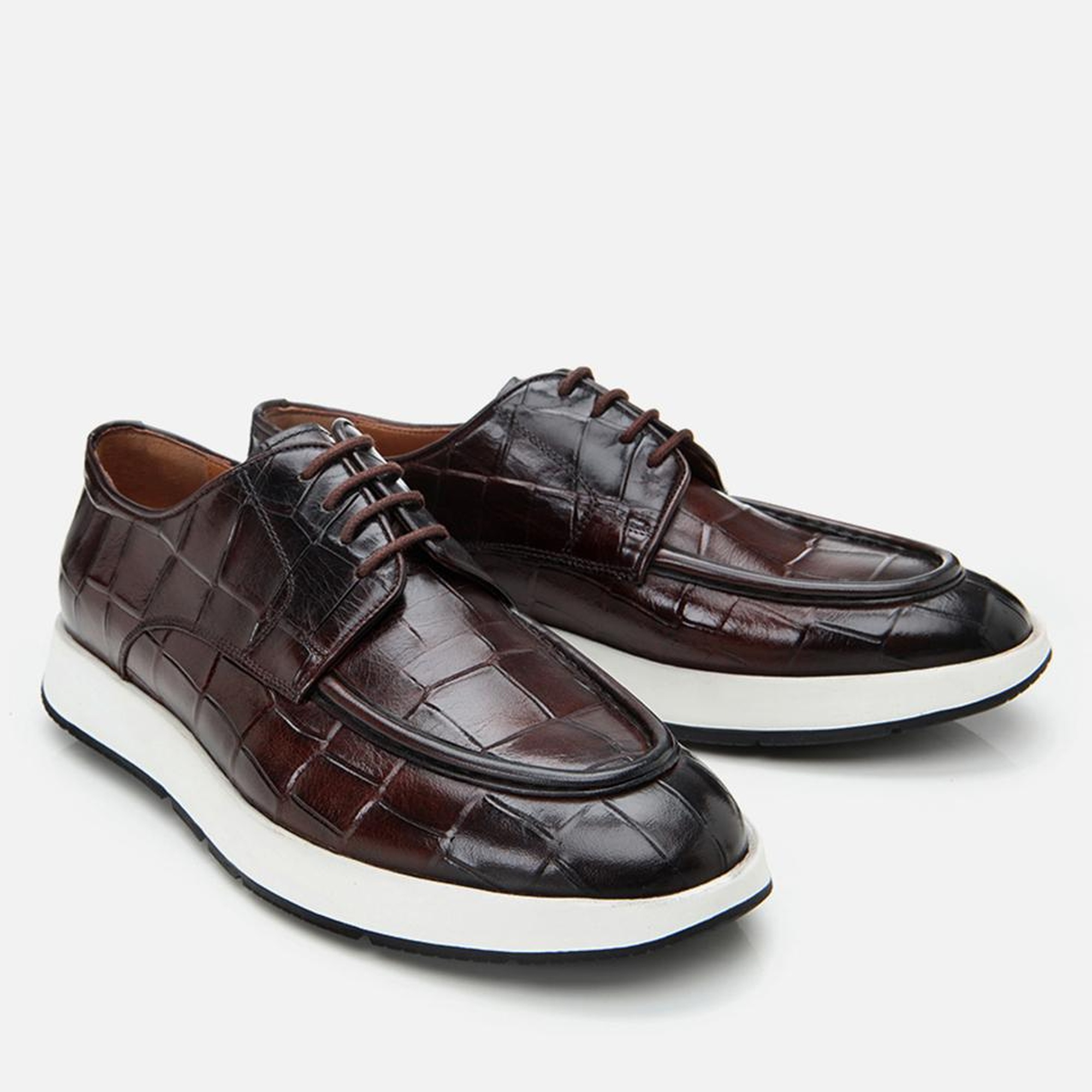 Erkek Deri Kahverengi Kroko Desenli Günlük Ayakkabı