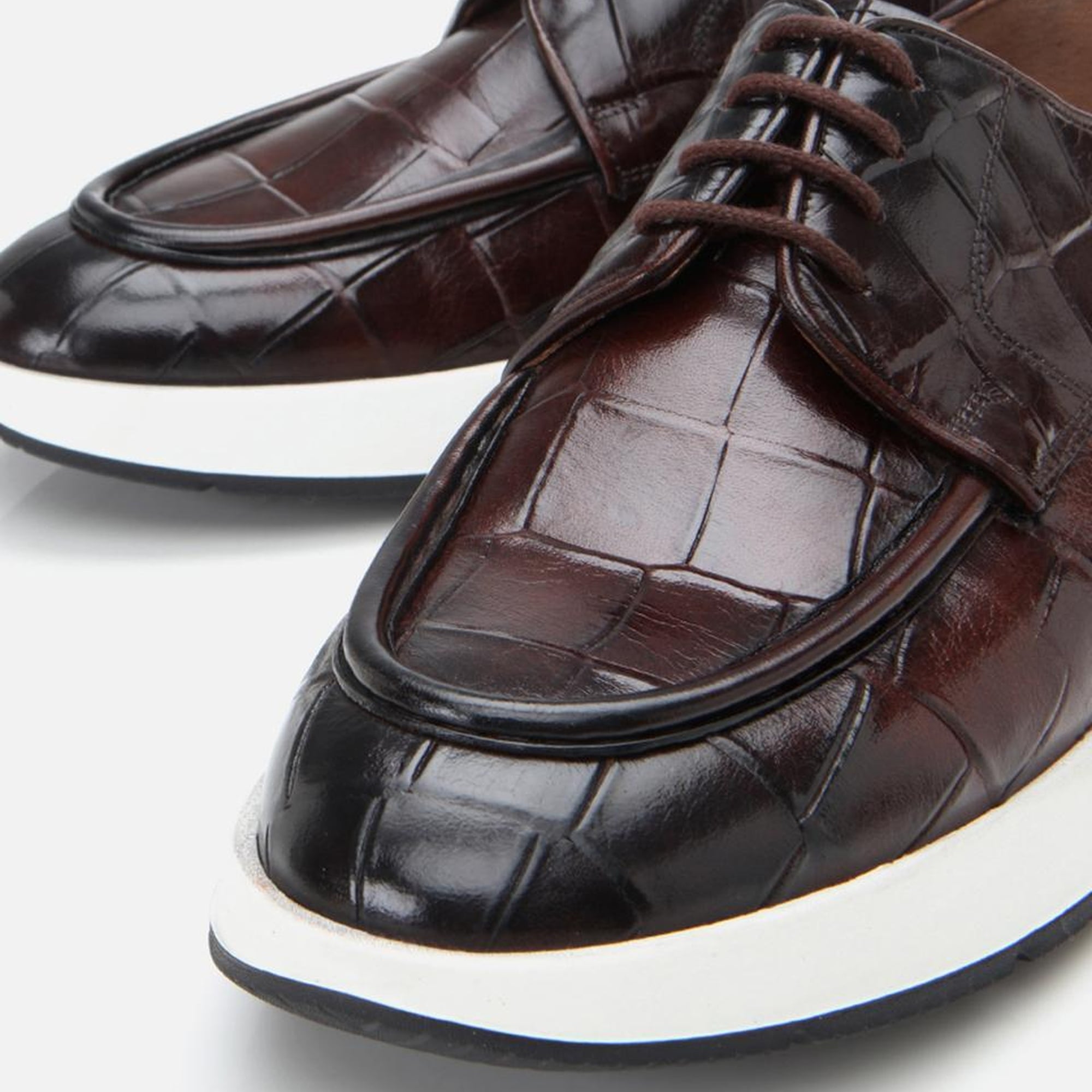 Erkek Deri Kahverengi Kroko Desenli Günlük Ayakkabı