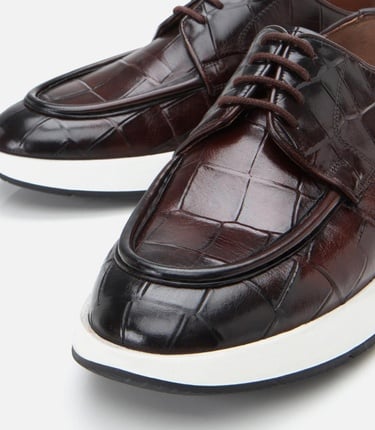  Erkek Deri Kahverengi Kroko Desenli Günlük Ayakkabı