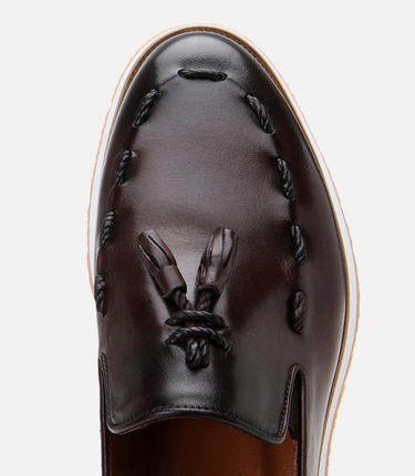  Erkek Deri Kahverengi Püskül Detaylı Klasik Loafer