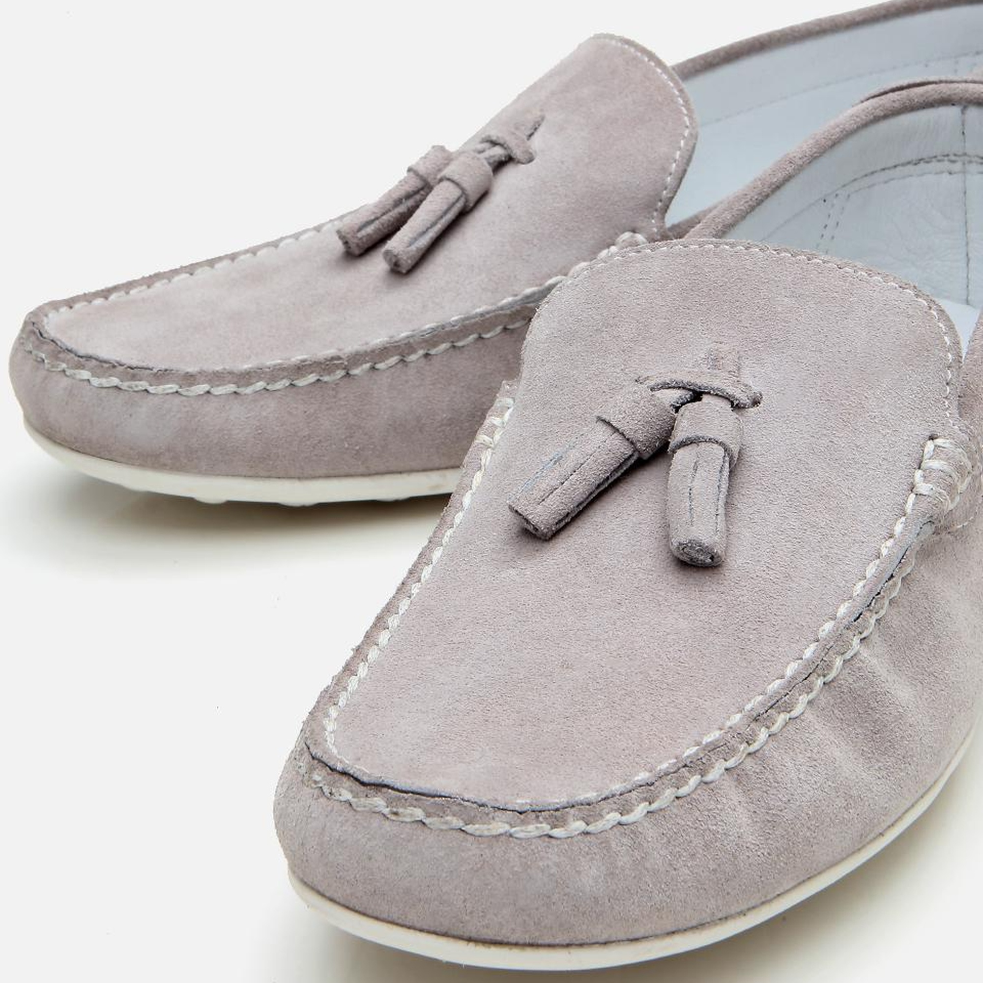 Erkek Süet Deri Gri Püskül Detaylı Günlük Loafer