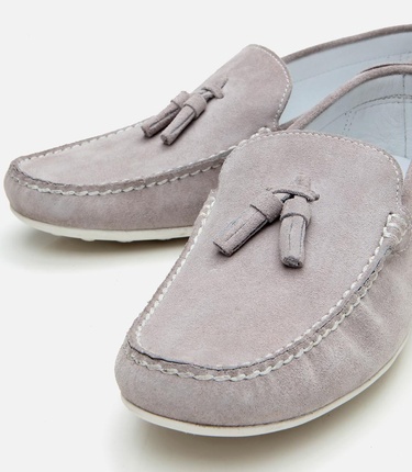  Erkek Süet Deri Gri Püskül Detaylı Günlük Loafer