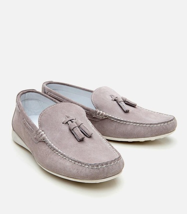  Erkek Süet Deri Gri Püskül Detaylı Günlük Loafer