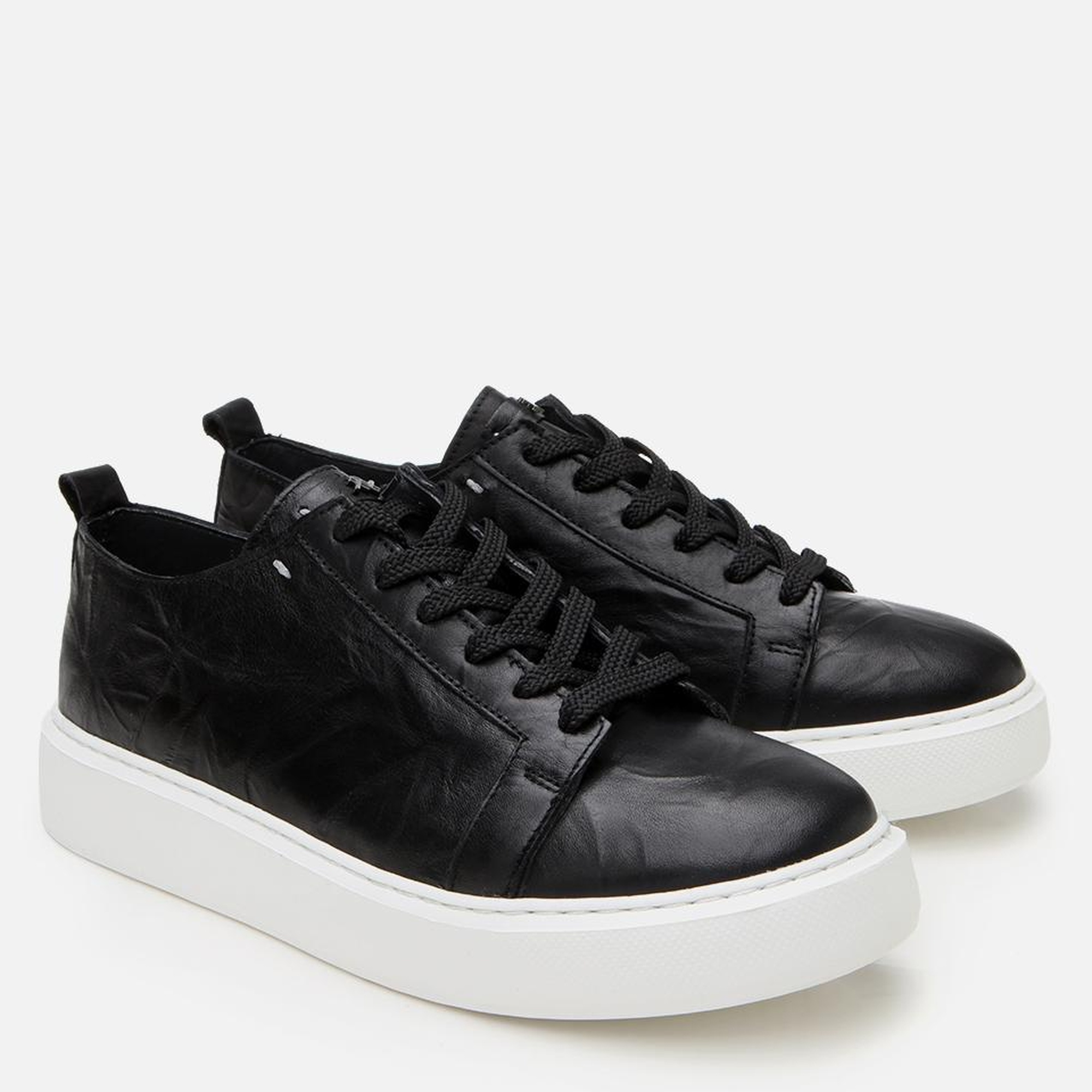 Erkek Deri Siyah Hafif Tabanlı Spor Ayakkabı