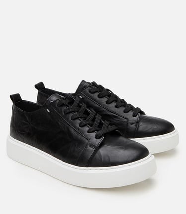  Erkek Deri Siyah Hafif Tabanlı Spor Ayakkabı