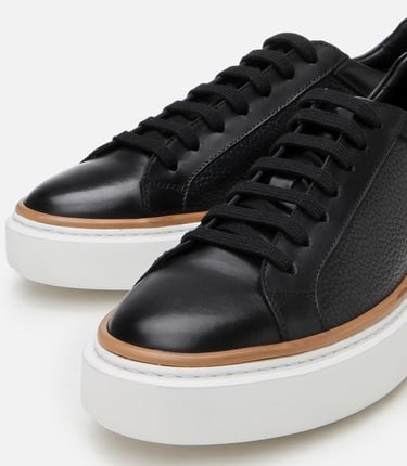  Erkek Deri Siyah Hafif Tabanlı Spor Ayakkabı