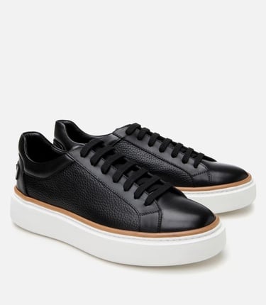  Erkek Deri Siyah Hafif Tabanlı Spor Ayakkabı