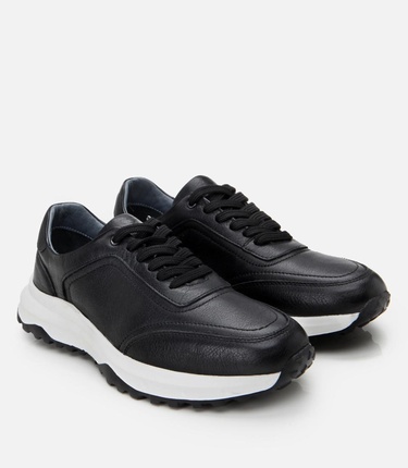  Erkek Deri Siyah Yumuşak Tabanlı Spor Ayakkabı