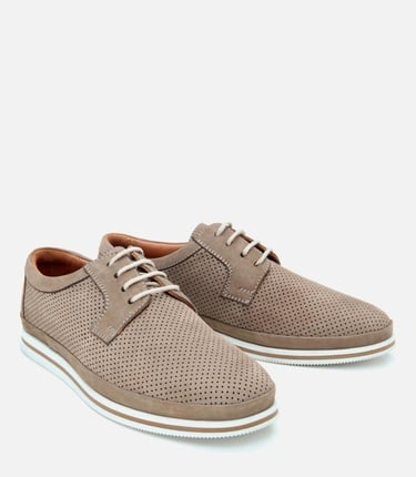  Erkek Nubuk Deri Bej Delikli Rahat Günlük Ayakkabı