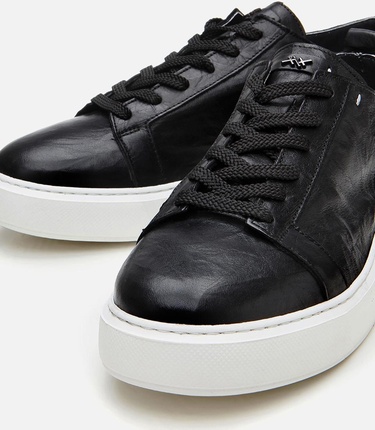  Erkek Deri Siyah Hafif Tabanlı Spor Ayakkabı