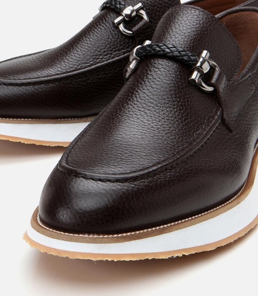  Erkek Deri Kahverengi Spor Tabanlı Klasik Loafer