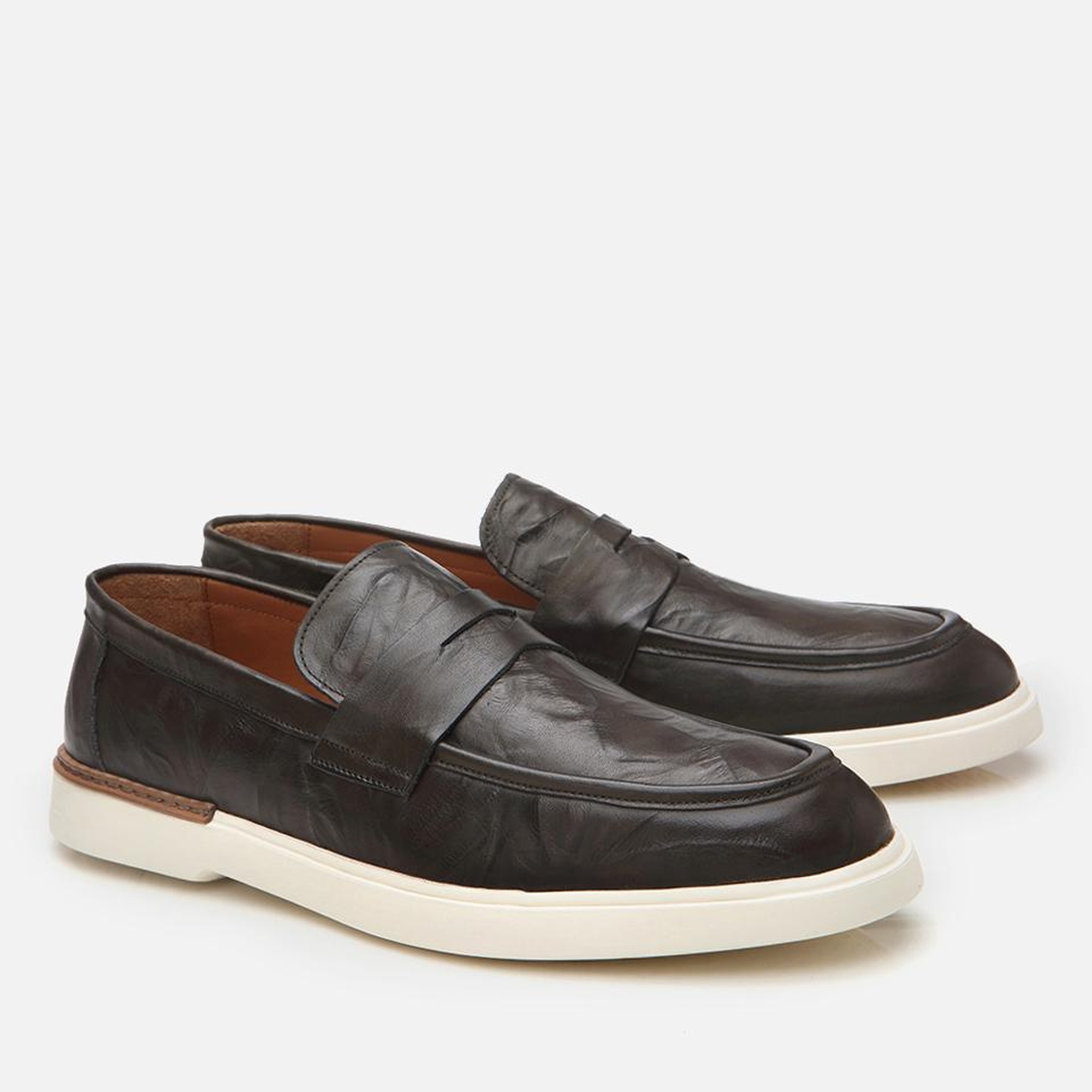 Erkek Deri Haki Ultra Hafif Tabanlı Klasik Loafer