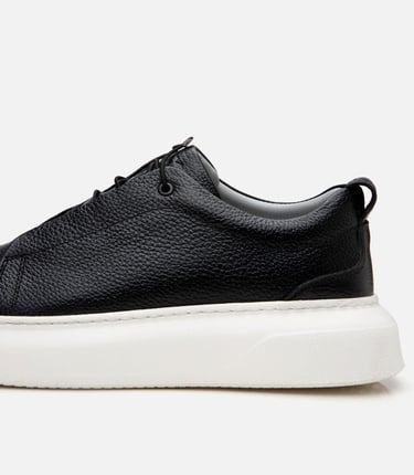  Erkek Deri Siyah Ultra Hafif Tabanlı Spor Ayakkabı