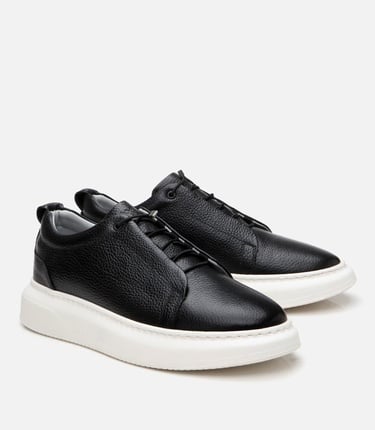  Erkek Deri Siyah Ultra Hafif Tabanlı Spor Ayakkabı