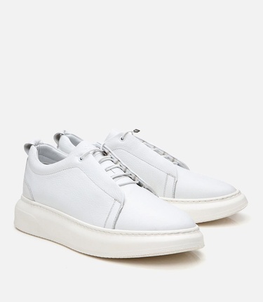  Erkek Deri Beyaz Ultra Hafif Tabanlı Spor Ayakkabı