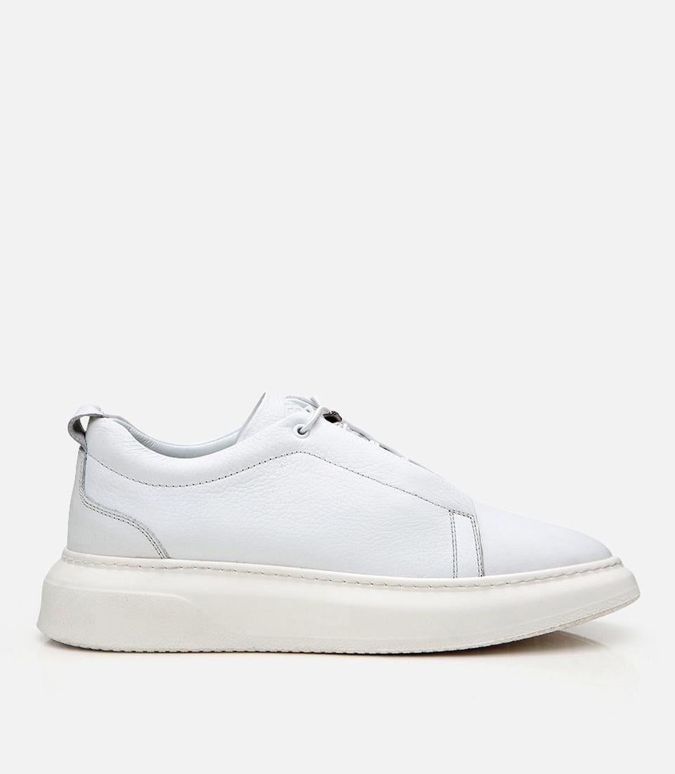  Erkek Deri Beyaz Ultra Hafif Tabanlı Spor Ayakkabı