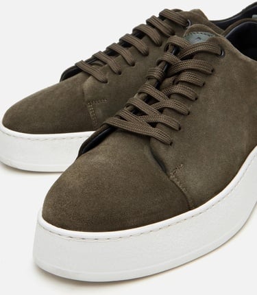  Erkek Süet Deri Haki Hafif Tabanlı Spor Ayakkabı