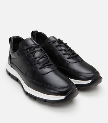  Erkek Deri Siyah Ultra Hafif Tabanlı Spor Ayakkabı