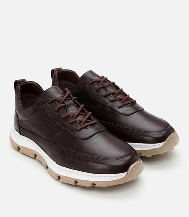  Erkek Deri Kahverengi Ultra Hafif Tabanlı Spor Ayakkabı