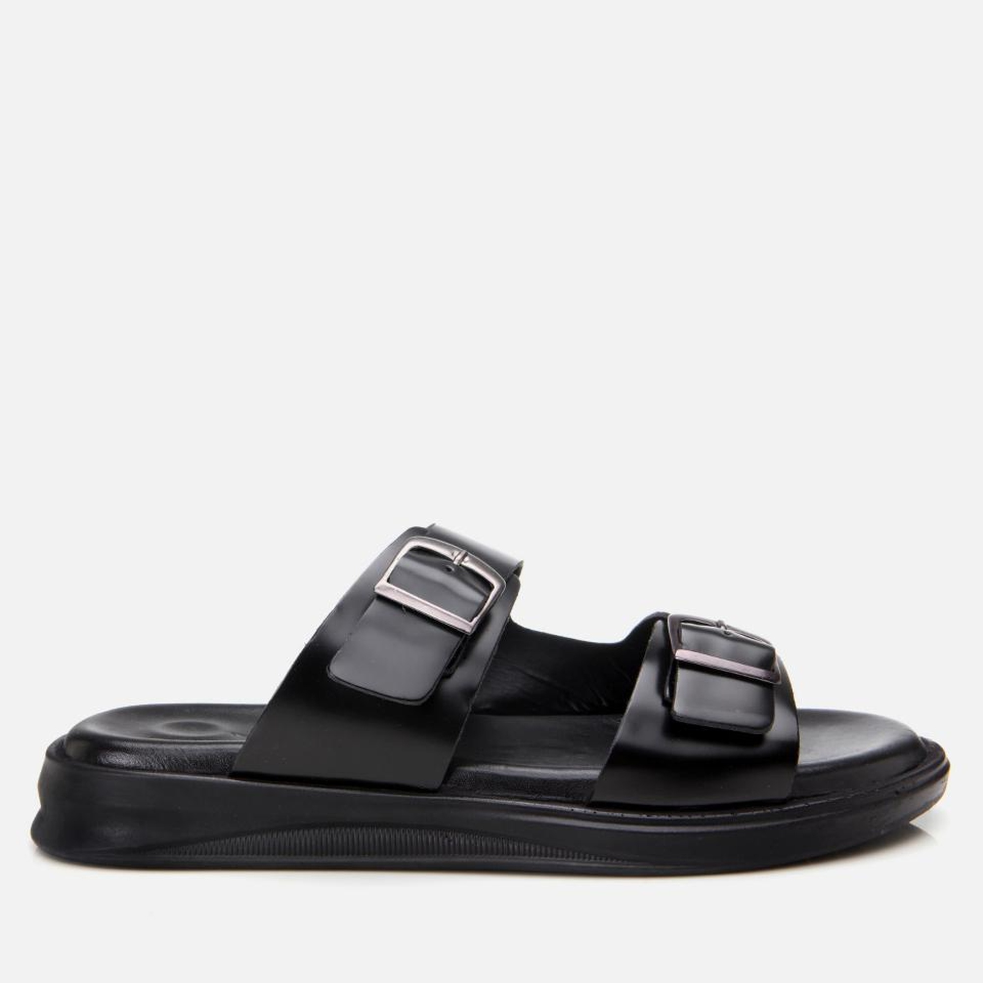 Erkek Deri Siyah Hafif Tabanlı Kemer Detaylı Terlik