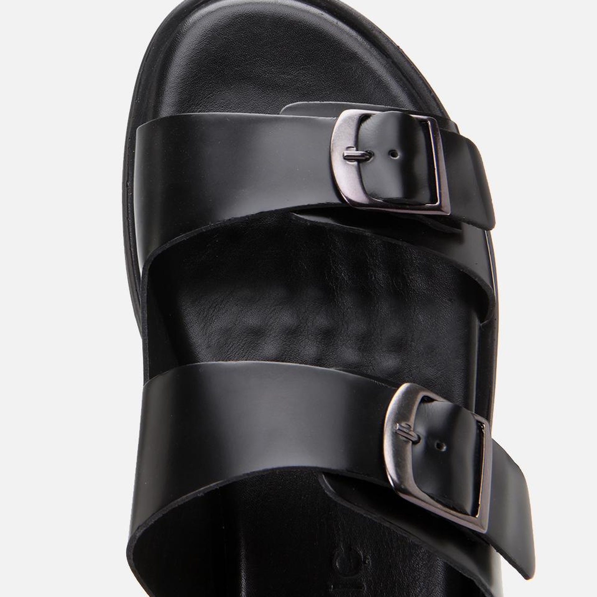 Erkek Deri Siyah Hafif Tabanlı Kemer Detaylı Terlik