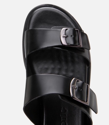  Erkek Deri Siyah Hafif Tabanlı Kemer Detaylı Terlik