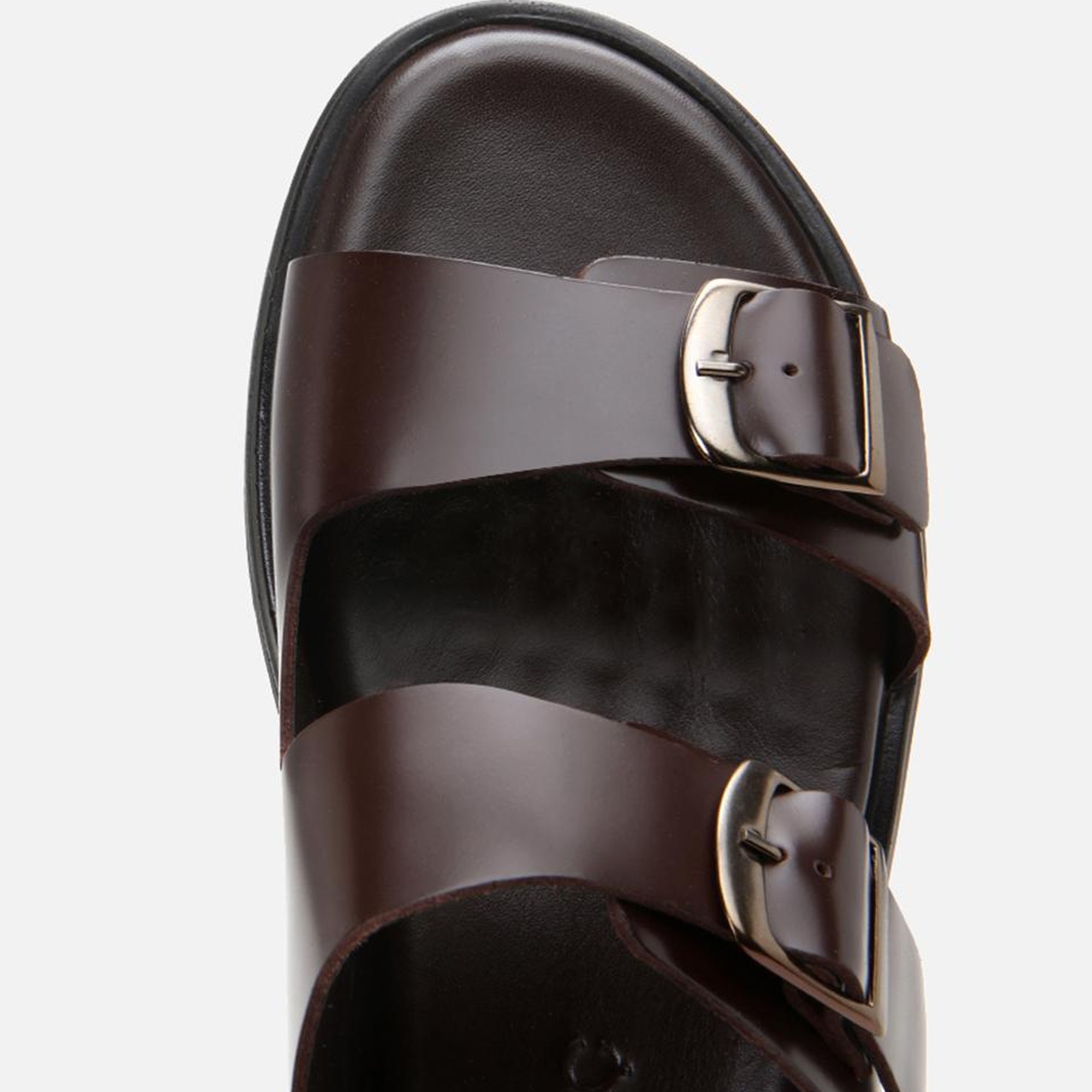 Erkek Deri Kahverengi Hafif Tabanlı Kemer Detaylı Terlik