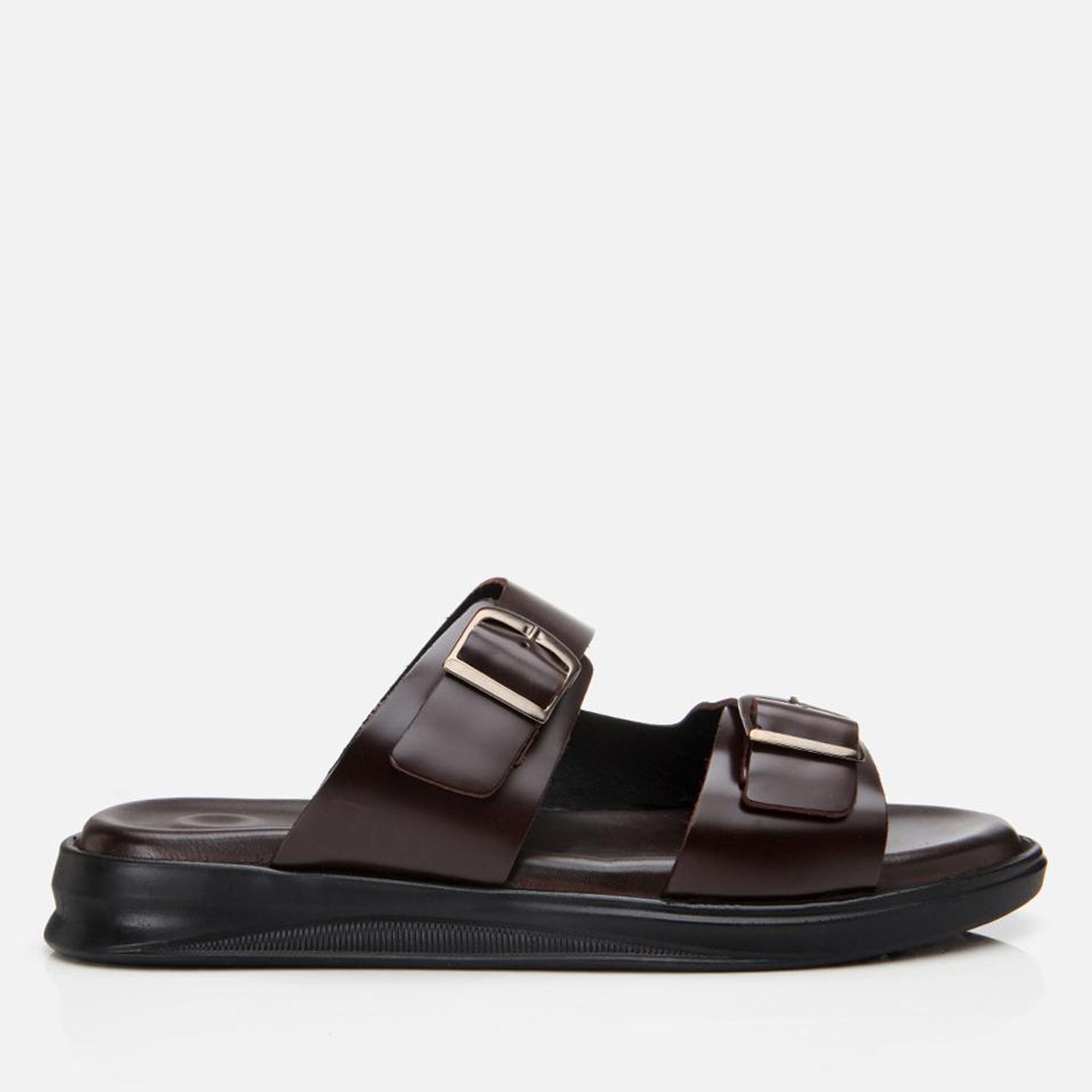 Erkek Deri Kahverengi Hafif Tabanlı Kemer Detaylı Terlik