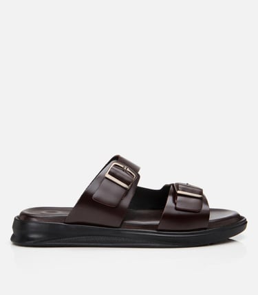  Erkek Deri Kahverengi Hafif Tabanlı Kemer Detaylı Terlik