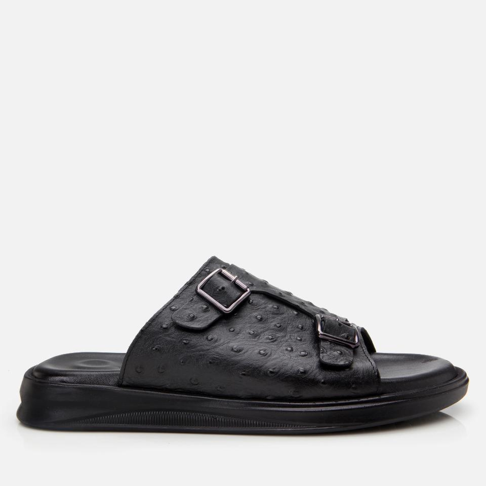 Erkek Deri Siyah Hafif Tabanlı Kemer Detaylı Terlik