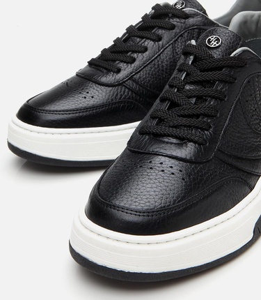  Erkek Deri Siyah Yüksek Tabanlı Spor Ayakkabı