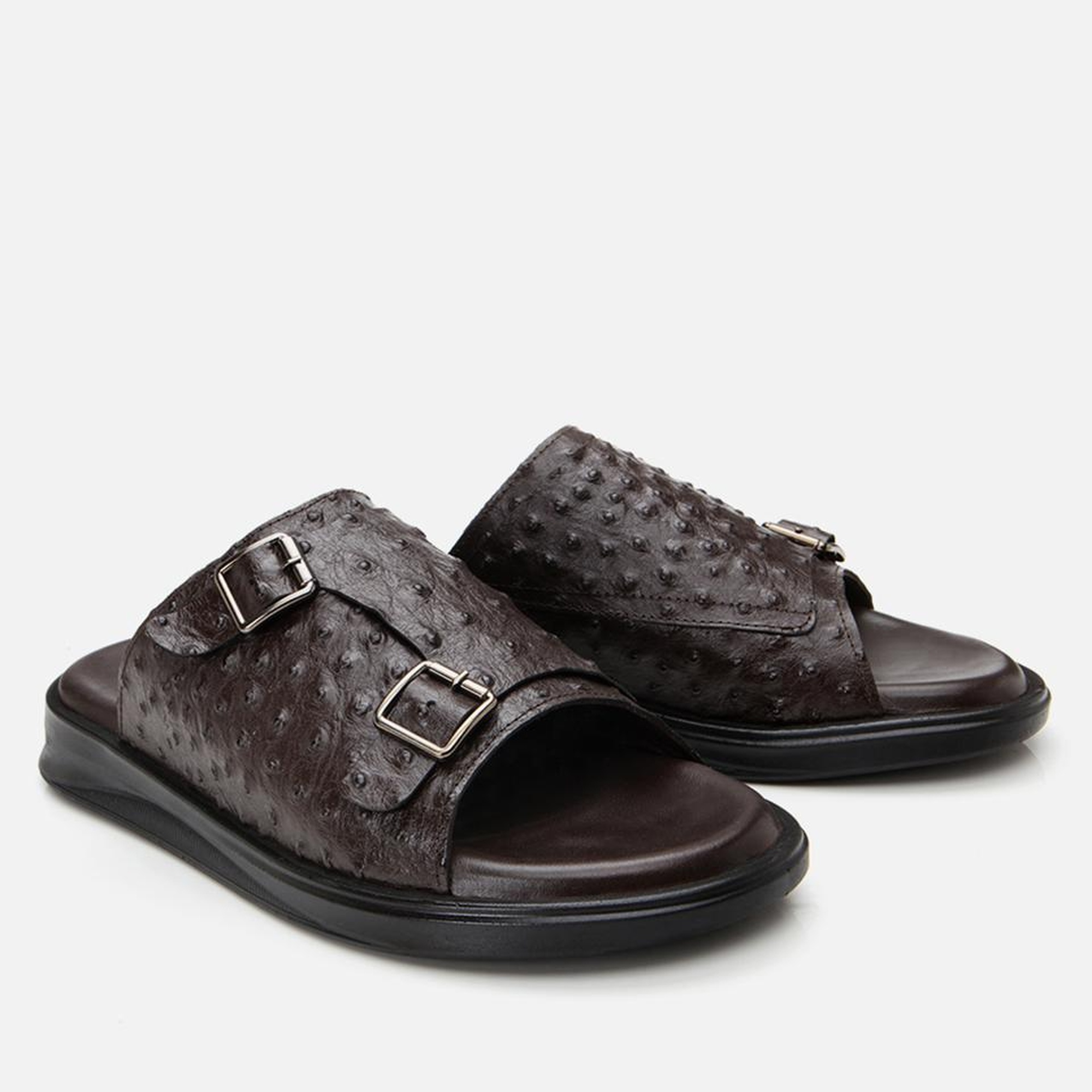 Erkek Deri Kahverengi Hafif Tabanlı Kemer Detaylı Terlik