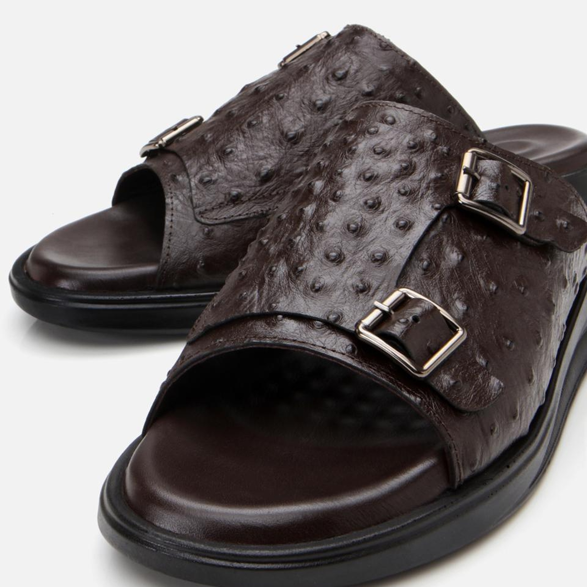 Erkek Deri Kahverengi Hafif Tabanlı Kemer Detaylı Terlik