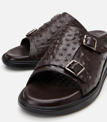  Erkek Deri Kahverengi Hafif Tabanlı Kemer Detaylı Terlik