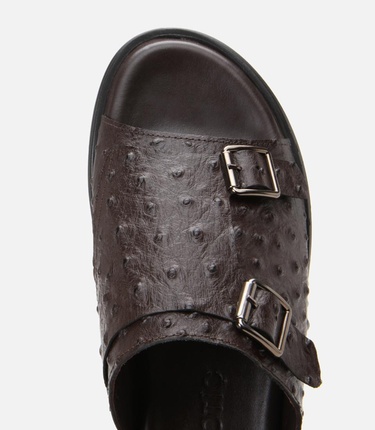  Erkek Deri Kahverengi Hafif Tabanlı Kemer Detaylı Terlik