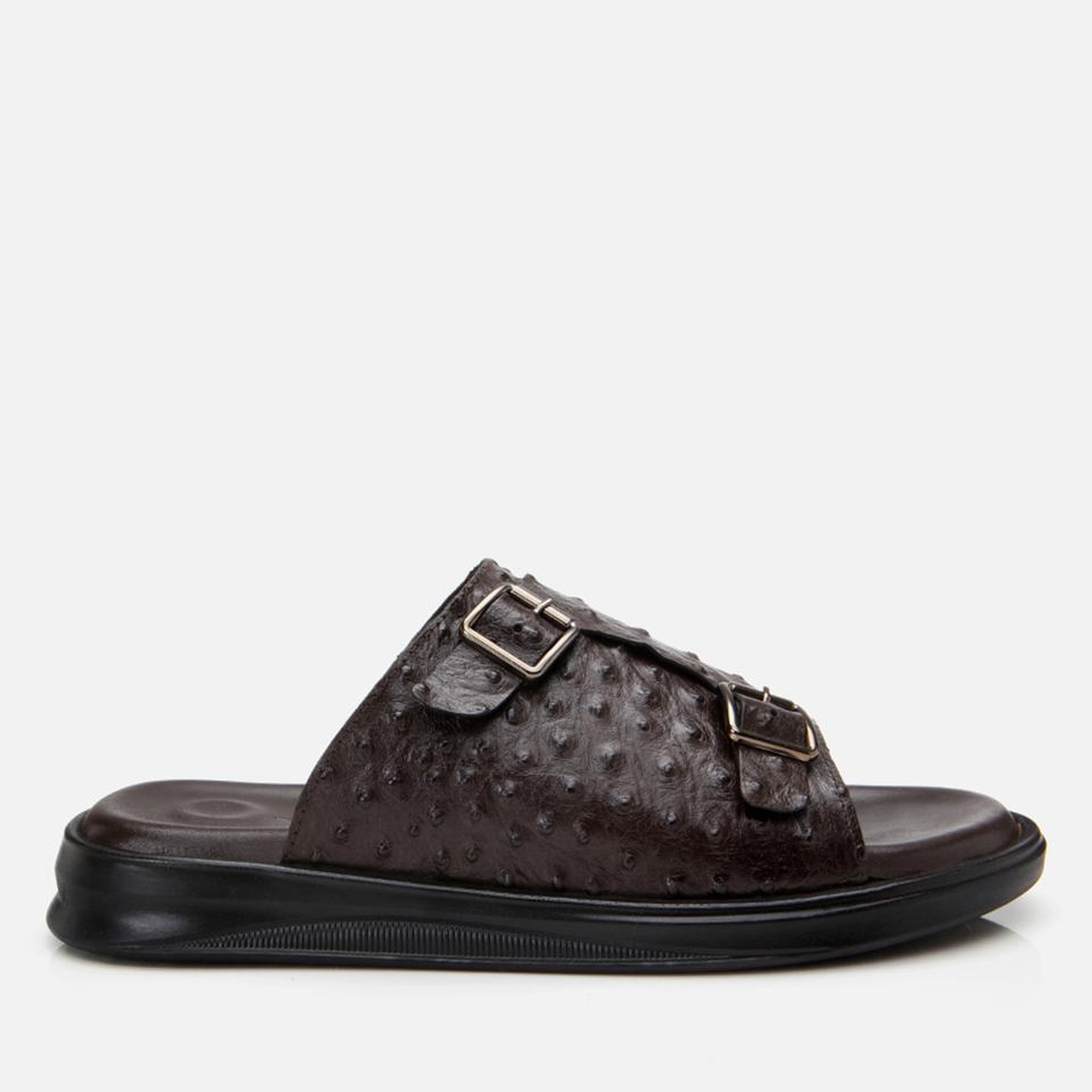 Erkek Deri Kahverengi Hafif Tabanlı Kemer Detaylı Terlik