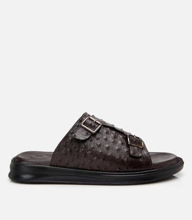  Erkek Deri Kahverengi Hafif Tabanlı Kemer Detaylı Terlik