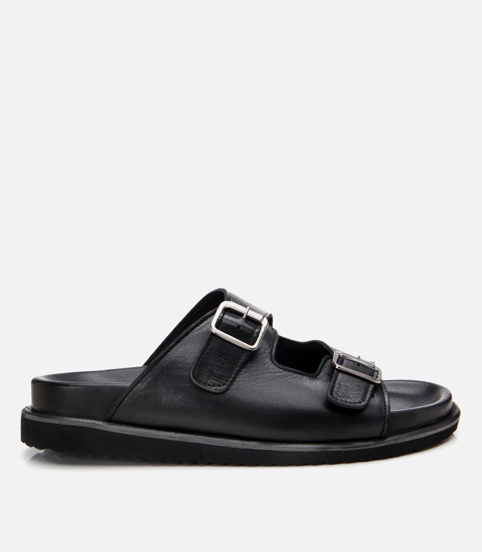  Erkek Deri Siyah Rahat Tabanlı Terlik