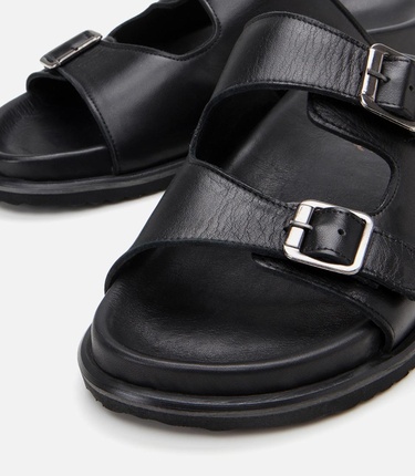  Erkek Deri Siyah Rahat Tabanlı Terlik