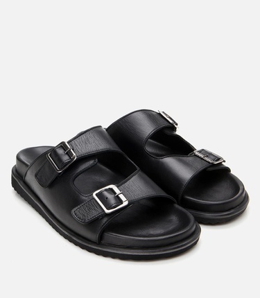  Erkek Deri Siyah Rahat Tabanlı Terlik