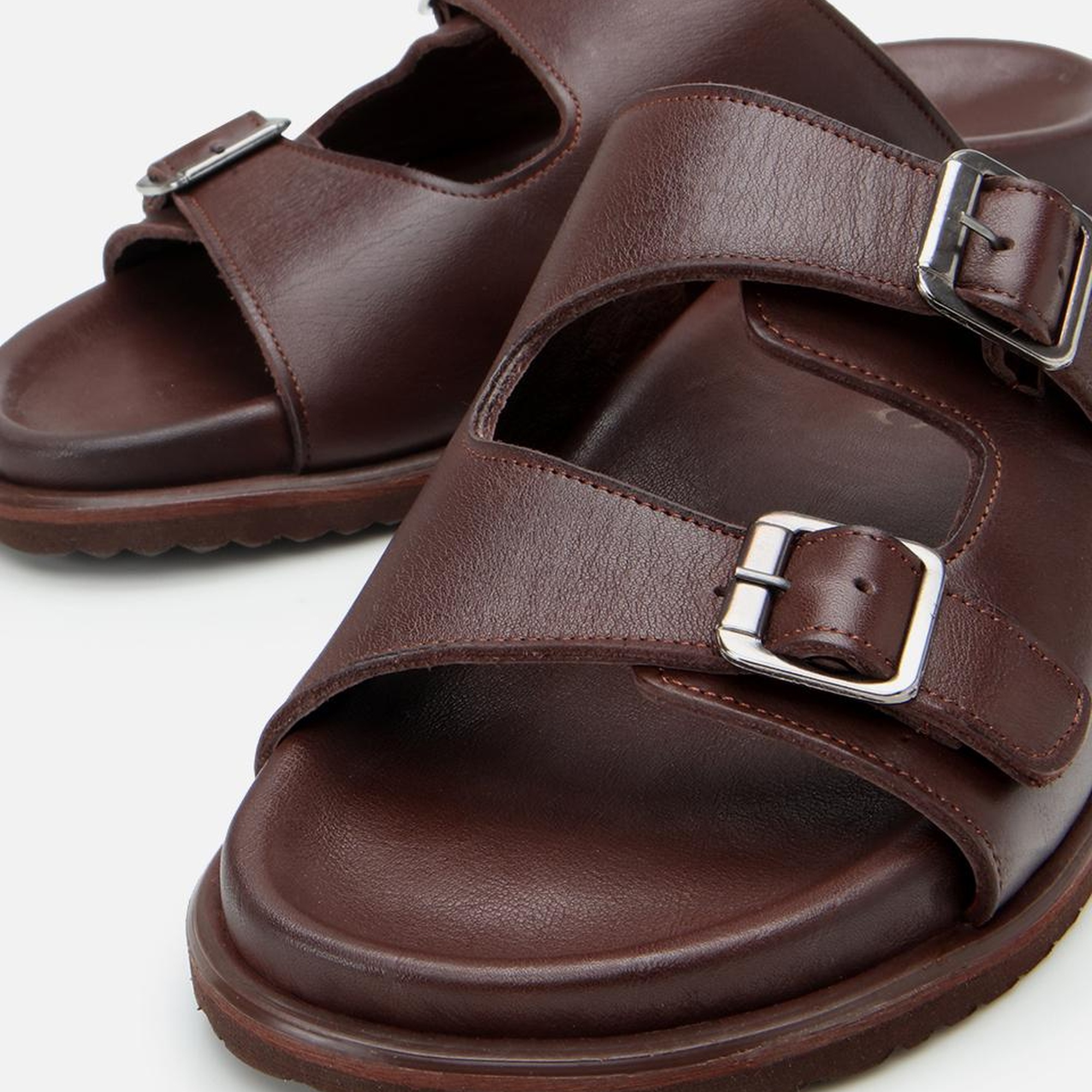 Erkek Deri Kahverengi Rahat Tabanlı Terlik