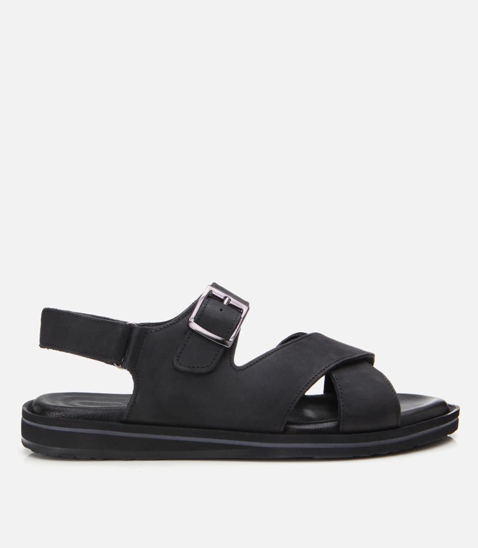  Erkek Deri Siyah Kemerli Sandalet