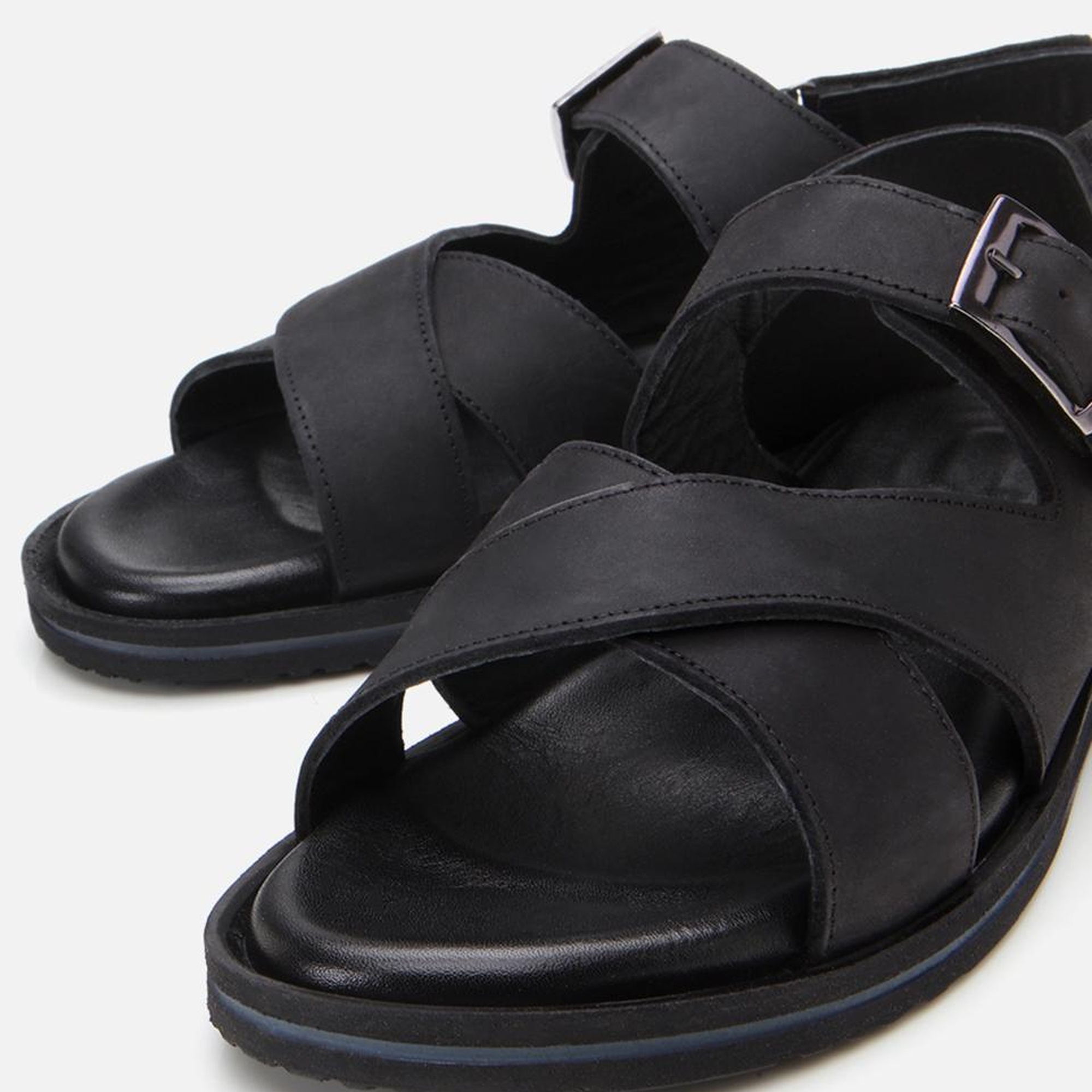 Erkek Deri Siyah Kemerli Sandalet