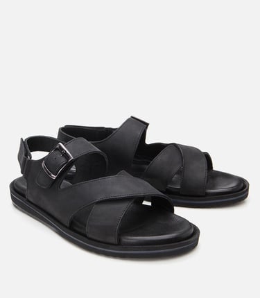  Erkek Deri Siyah Kemerli Sandalet