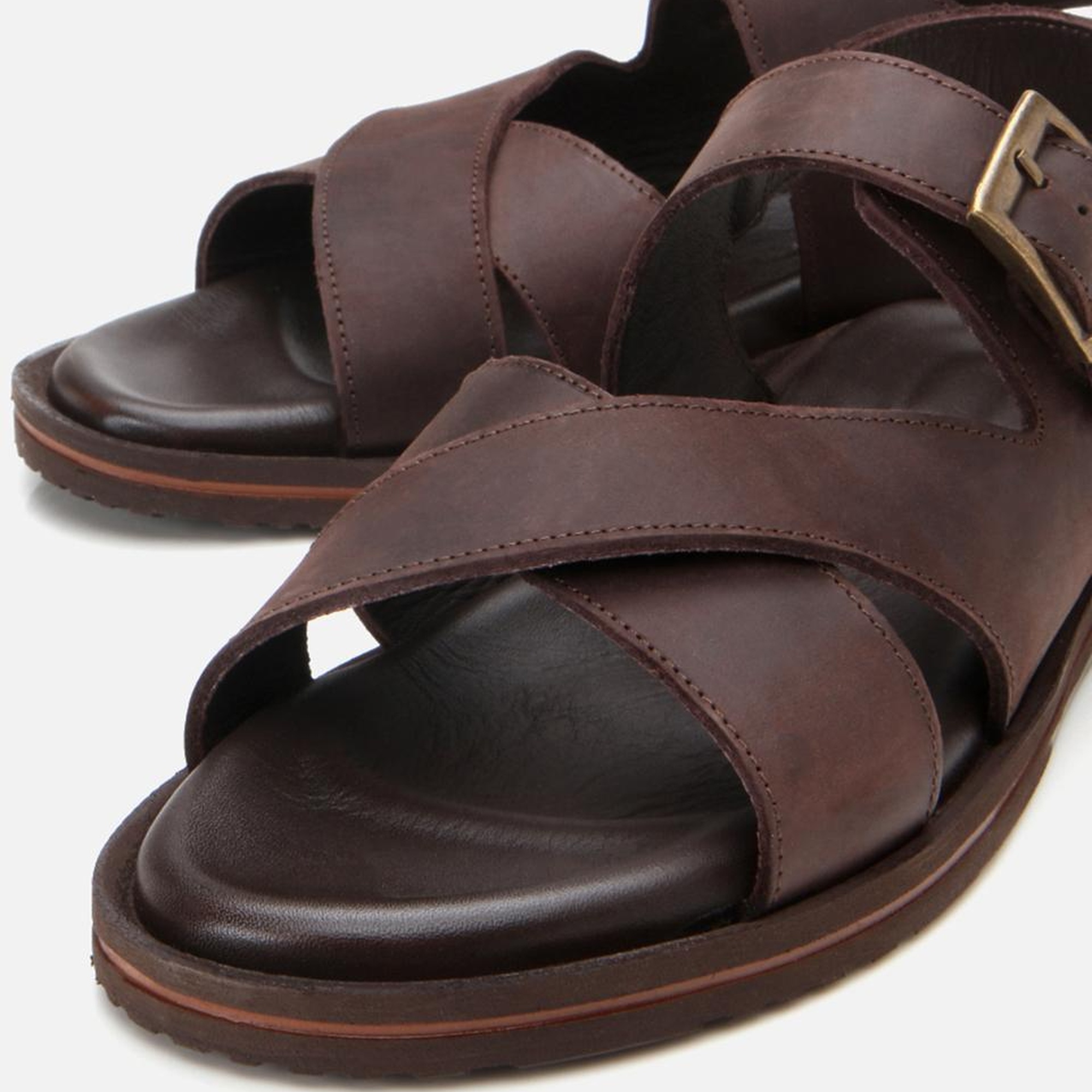 Erkek Deri Kahverengi Kemerli Sandalet