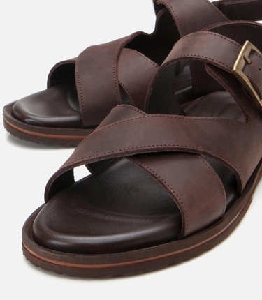  Erkek Deri Kahverengi Kemerli Sandalet