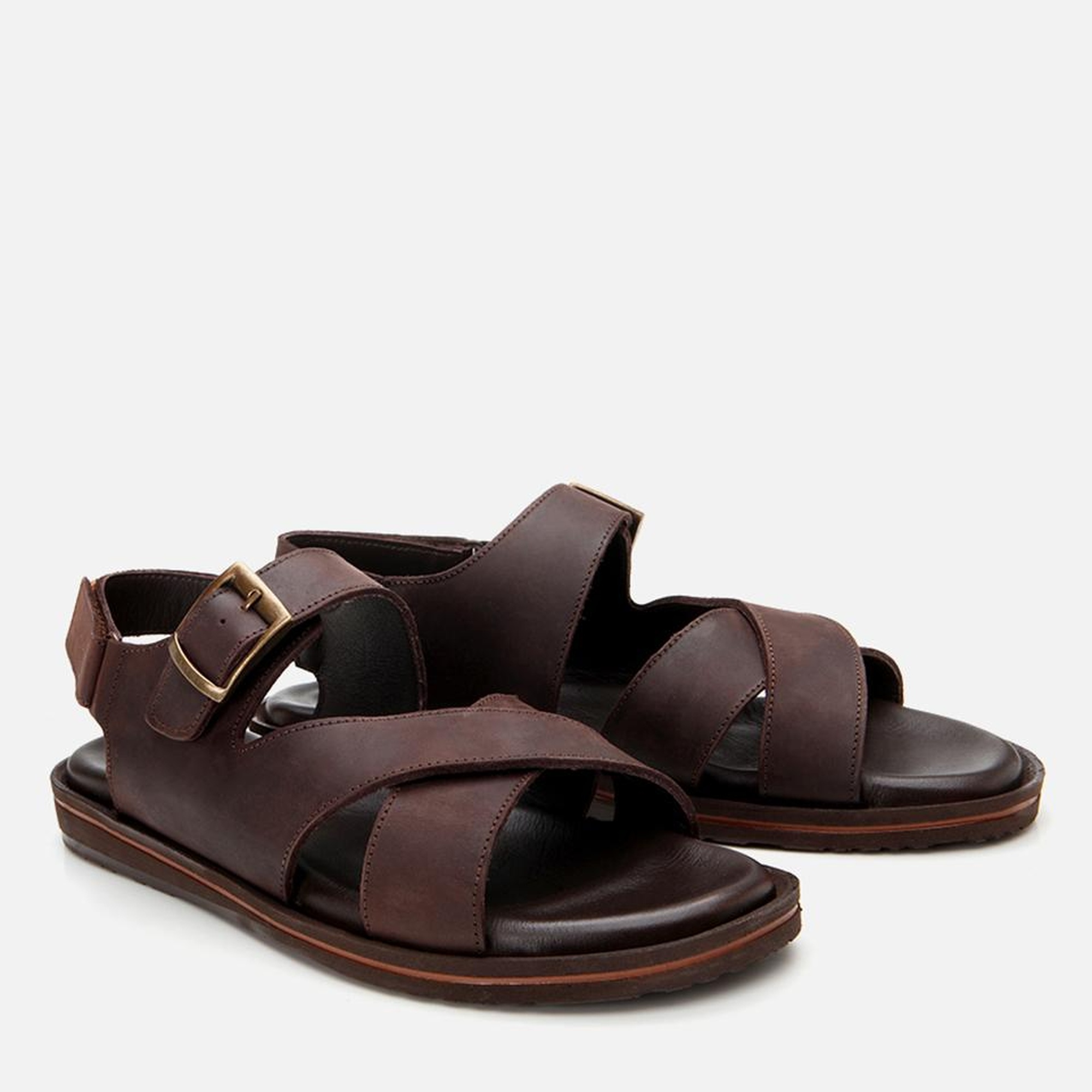 Erkek Deri Kahverengi Kemerli Sandalet