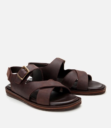  Erkek Deri Kahverengi Kemerli Sandalet