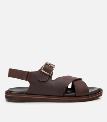  Erkek Deri Kahverengi Kemerli Sandalet