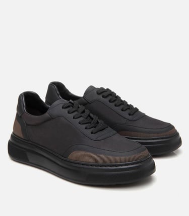  Erkek Deri Siyah Ultra Hafif Tabanlı Spor Ayakkabı